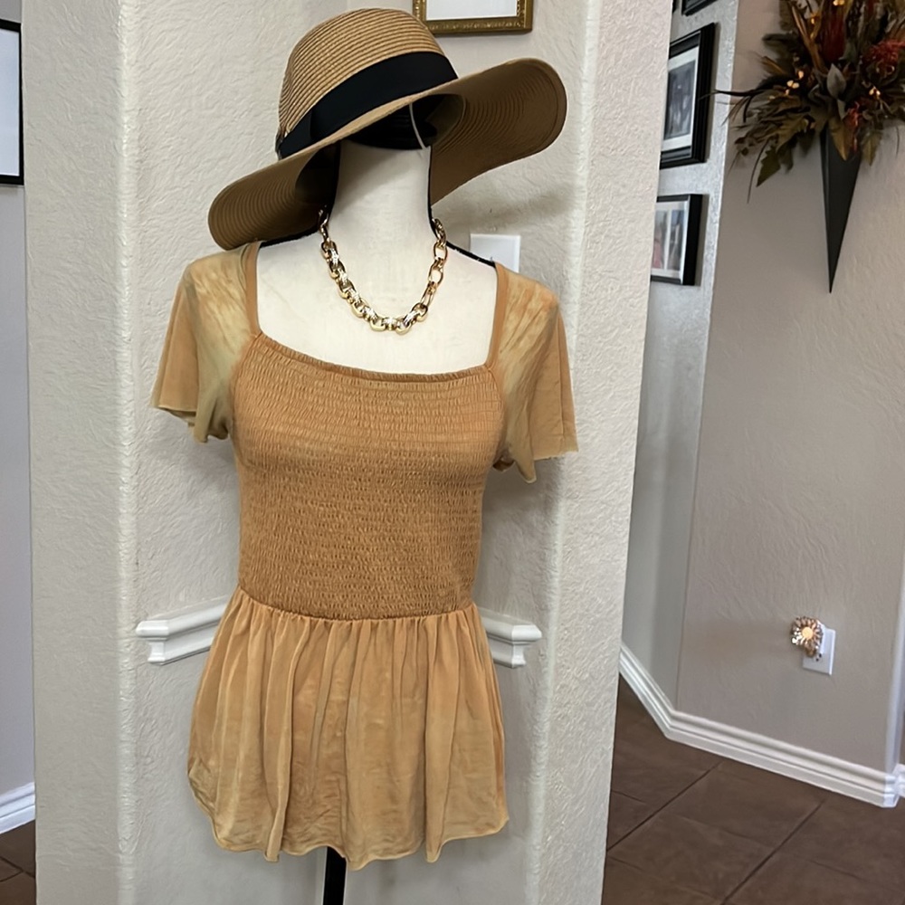 Rewash smocked flutter sleeves peplum top Size M
